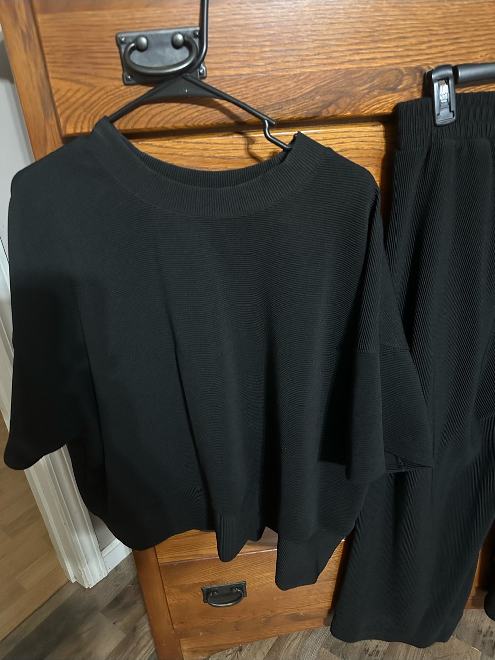 Zenana Outfitters Black Ribbed Knit Crop Top & Wide-Leg Pants Set